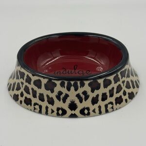 Ceramic Stoneware Cat Food Bowl with “Indulge” on the Bottom. Cheetah Print